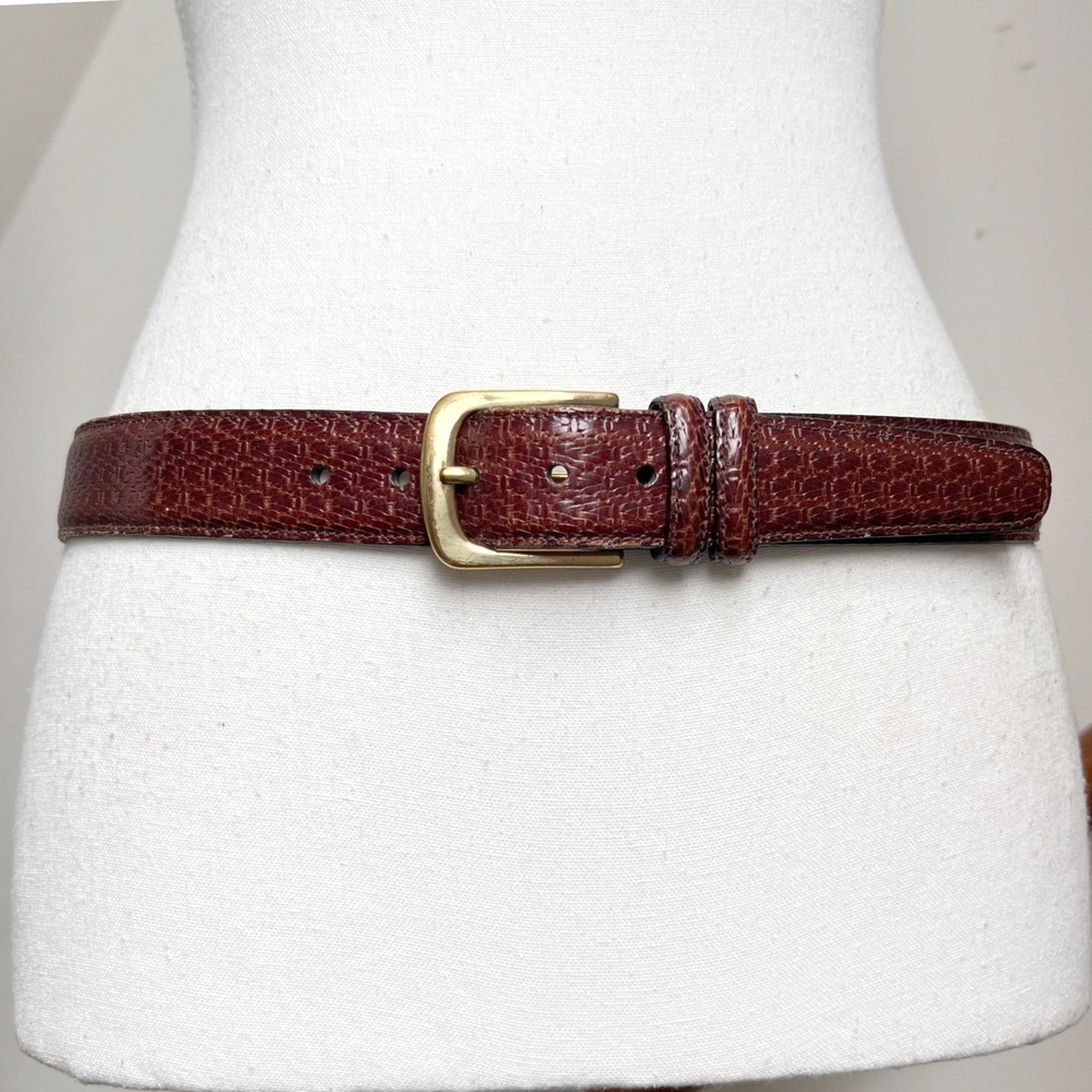 Vintage Brown Leather Belt Trafalgar Size 32 Brass Buckle Textured Made in USA